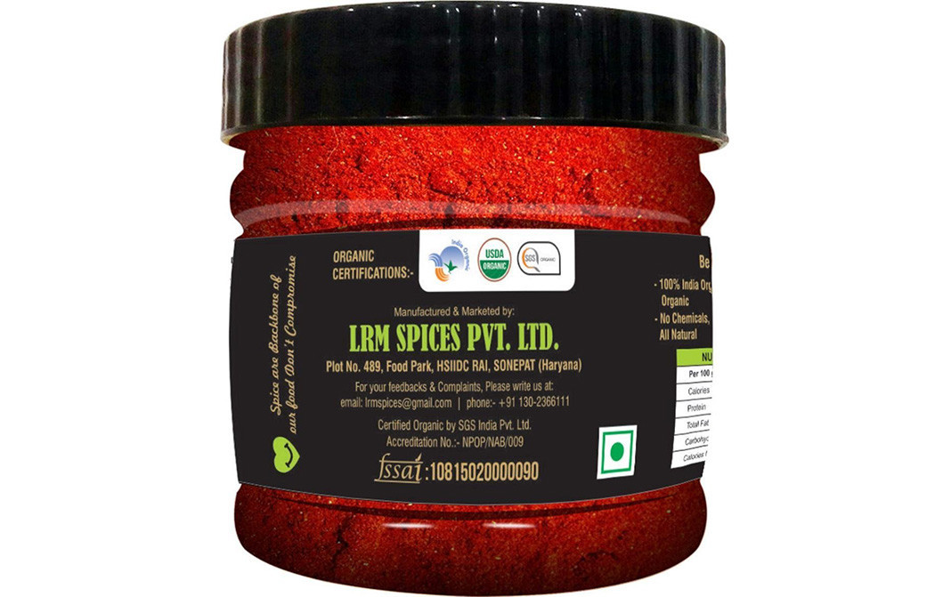 Organic LRM Cold Grinded Red Chili Powder    Glass Jar  250 grams